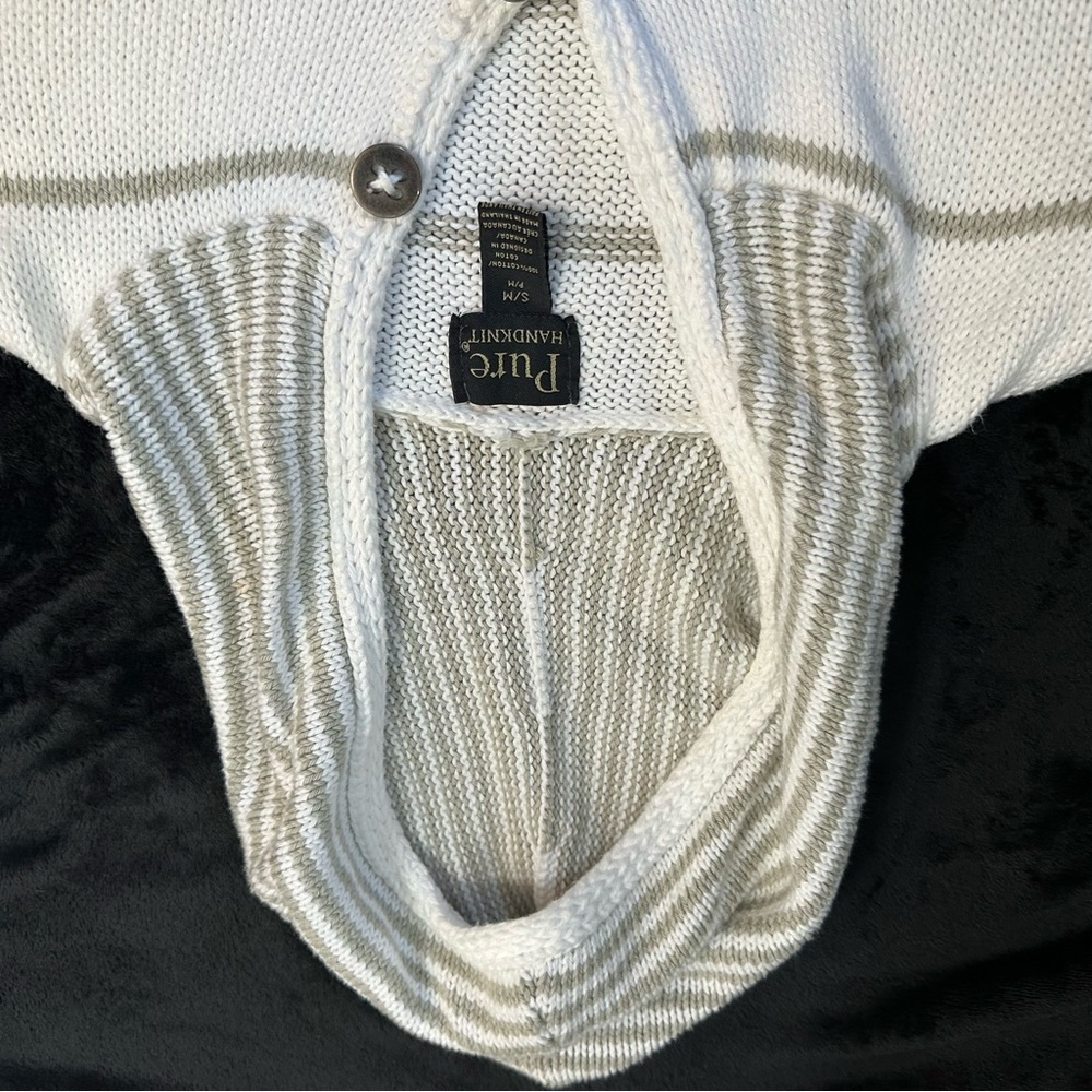 Pure Handknit Striped Button Front Hoodie Cardigan Sweater Women’s S/M - Picture 3 of 13